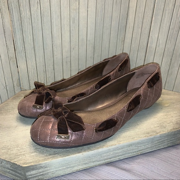 NWOT Parisian Brown Leather and Velvet Ballet Shoe Flats 9.5M - Picture 2 of 9